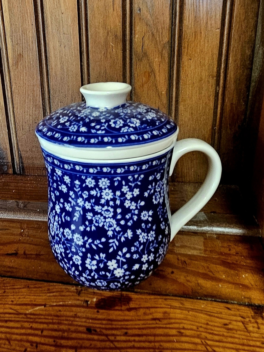 Blue & White Floral Tea Mug Set with Infuser and Lid Harry & David 2007